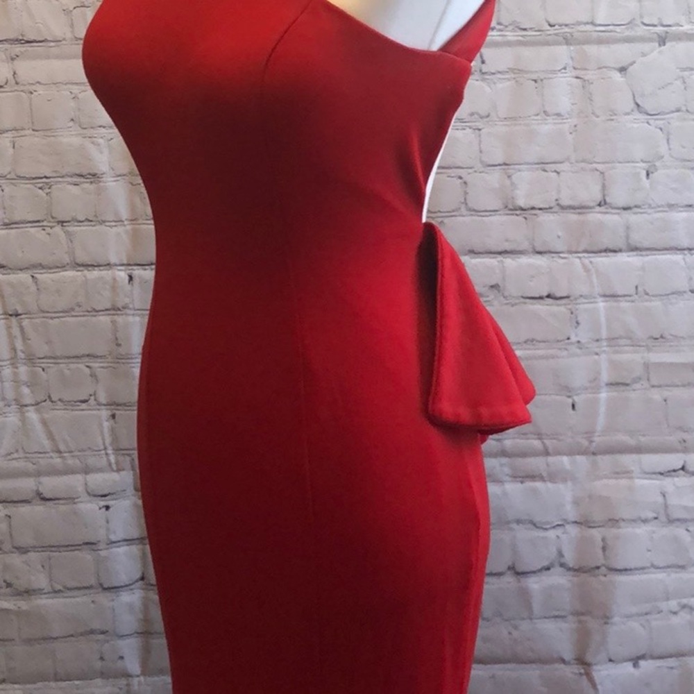 Xscape Red Backless Formal Gown with Ruffled Back - Picture 4 of 7